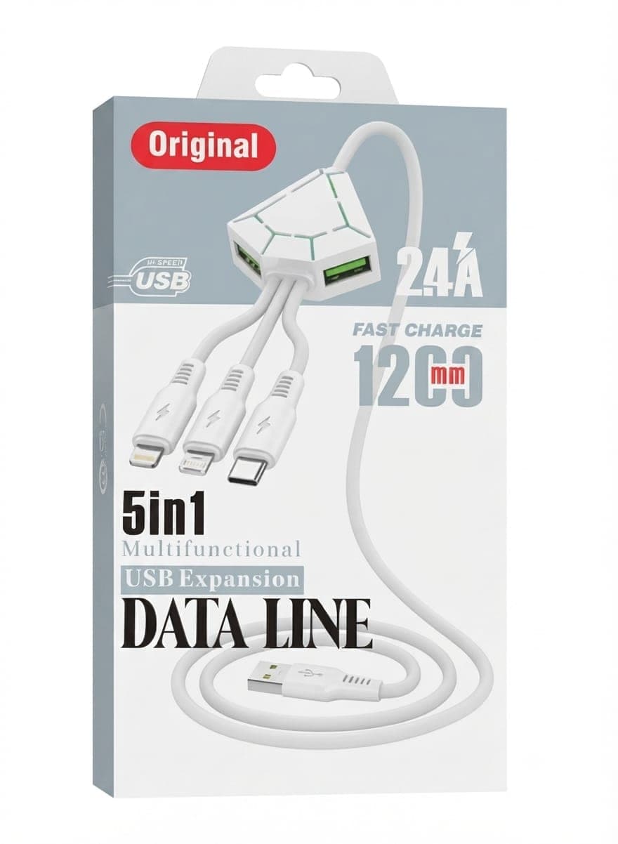 5-in-1 Multifunctional USB Expansion Data Line (fast charge 2.4A, 1.2m)