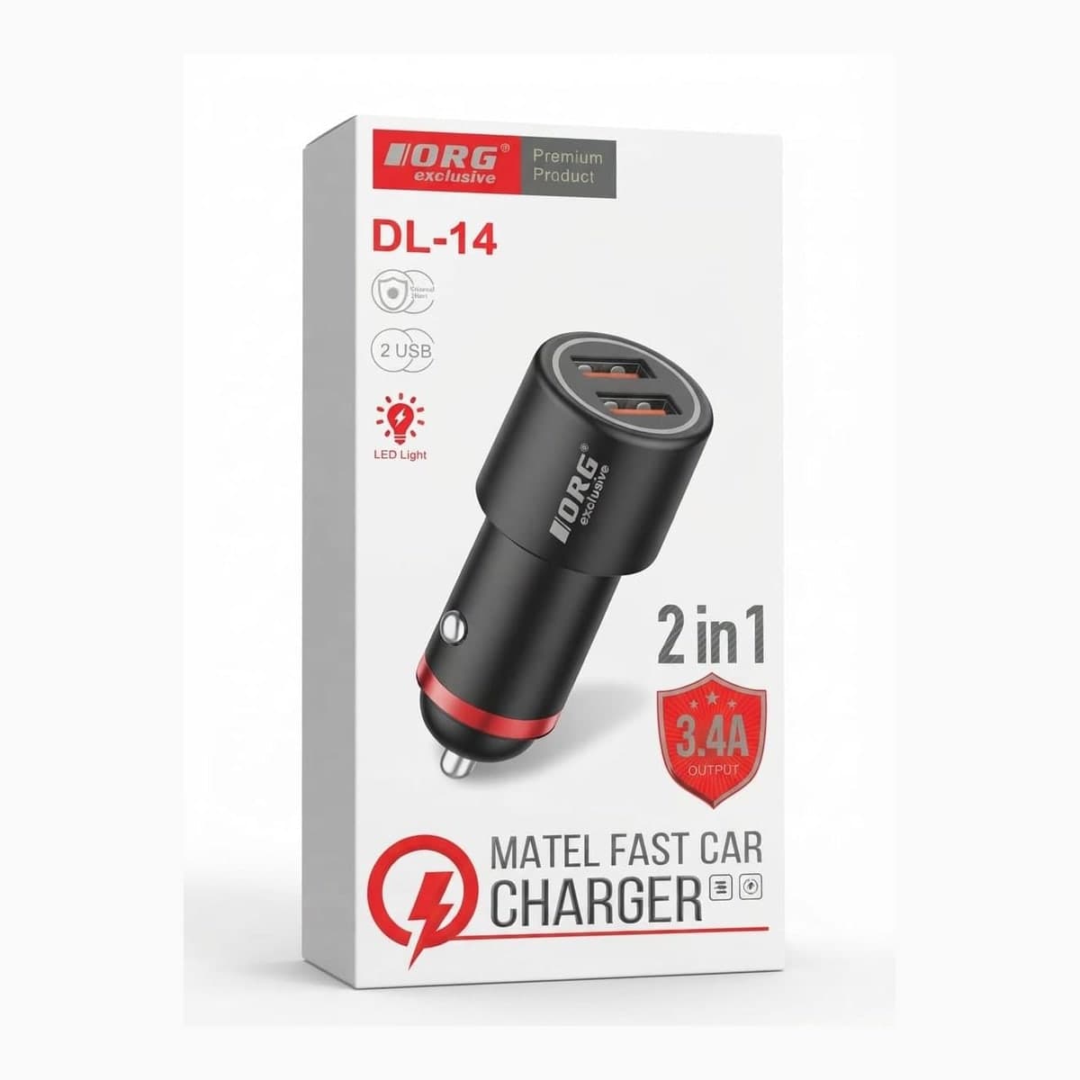 ORG Exclusive DL-14 Metal Car Charger, 2 USB, 3.4A