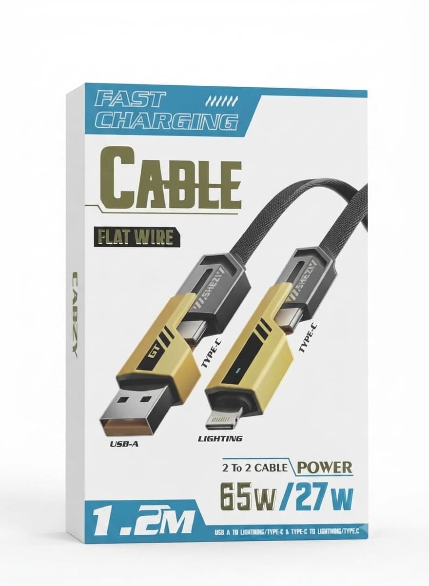 4-in-1 flat wire fast-charging cable that supports up to 65W / 27W power